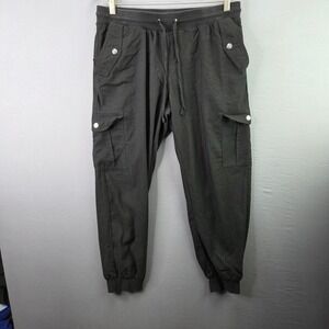 Unbranded Cargo Jogger Pants Mens Medium Black Drawstring Multi-Pocket Casual